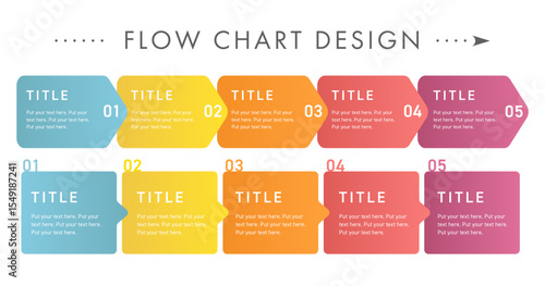 シンプルにまとめたフローチャートデザインのテンプレートセット（フローチャート 流れ図 ビジネス インフォグラフィック）	
