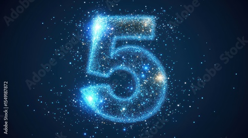 Glowing Number Five, Stardust Background, Digital Art, Countdown, Website Banner