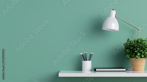 Stylish minimalist home office elegant desk and green wall design