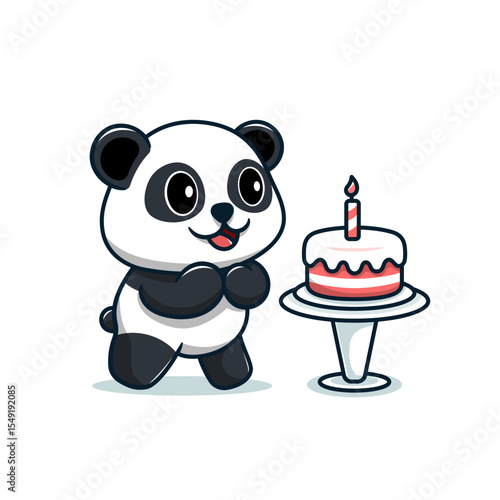 panda and birthday cake cartoon