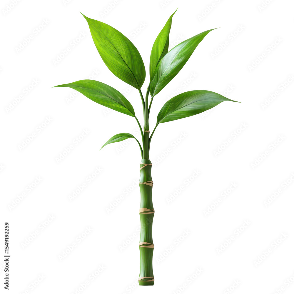 Fototapeta premium 3D bamboo stem with green leaves isolated on transparent background