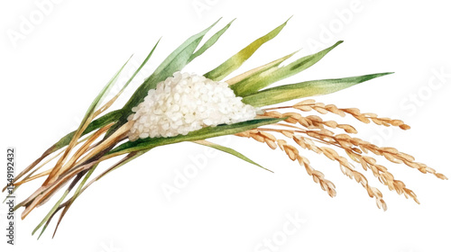Rice Watercolor Illustration Isolated on White Background with Natural Grains and Artistic Organic Texture

