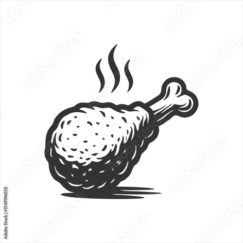 Appetizing Fried Chicken Leg Vector Illustration with Steam