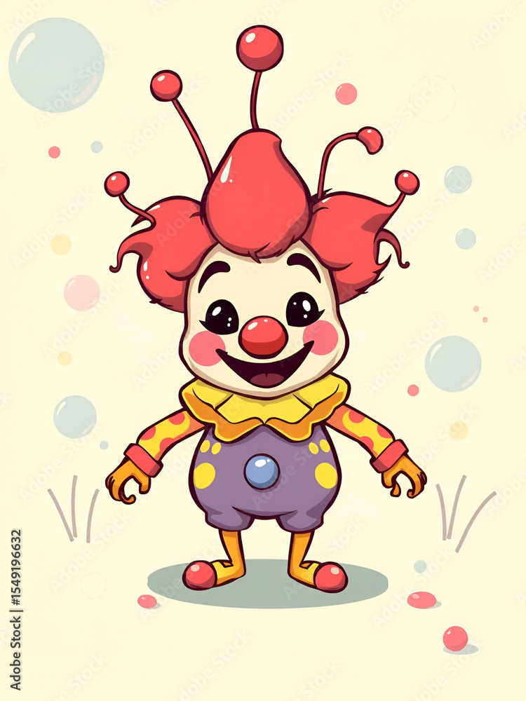 Naklejka premium cartoon character design concept of cute clown bacteria bacilli