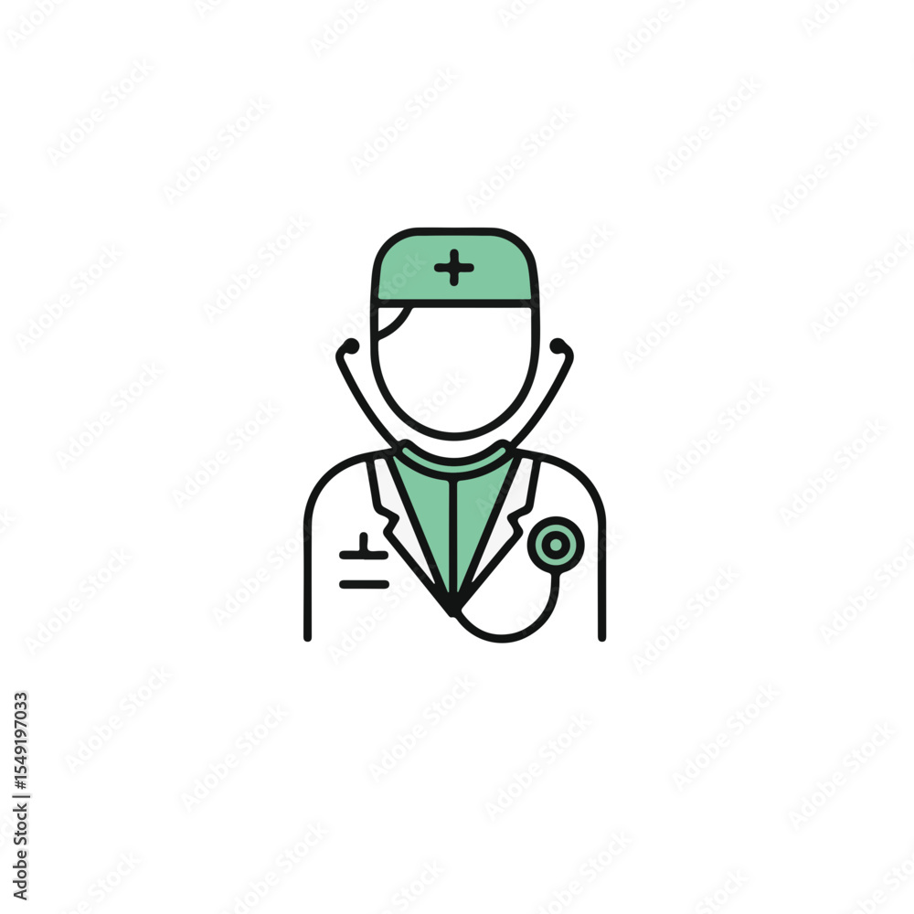Fototapeta premium Doctor line art icon, professional with stethoscope.
