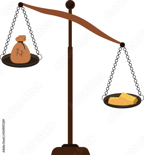 Inflation of Paper Money Against Gold Value, Economic Vector Illustration
