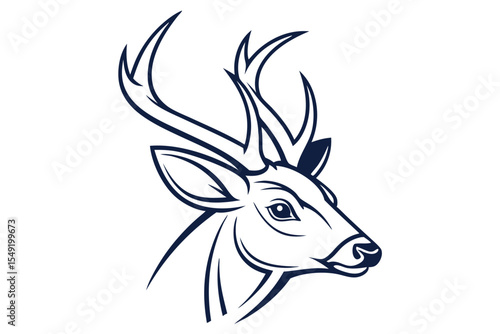Bold deer face displays impressive antlers in monochrome, presenting a clean aesthetic