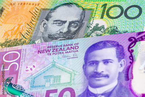 Wallpaper Mural 100 Australian dollar and 50 New Zealand dollar banknotes. International trade concept Torontodigital.ca