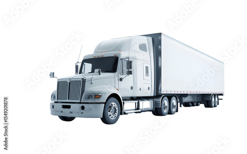 White semi truck with blank trailer isolated transparent background Png, AI Generative