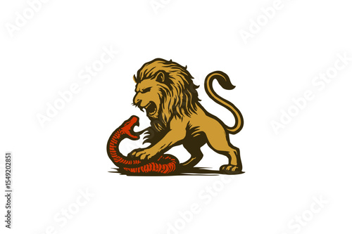 Lion Wrestling a Snake: A Symbol of Power and Victory