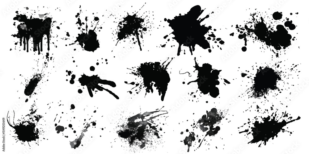 Obraz premium Splattered ink halftone texture with rough, random textures and dynamic grunge smears. Dynamic chaos in monochrome splashes; varied sizes and shapes intertwine for an abstract dance on canvas 