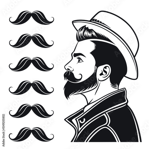 Vintage Gentleman Character with Varied Moustache Styles and Classy Attire a Nod to Classic Masculinity