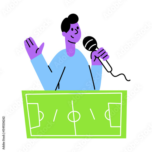 A flat style illustration showing commentator 
