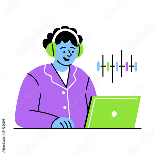 A flat style illustration showing sound designer 

