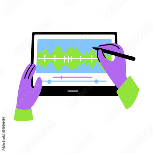 Flat style illustration showing a media addict character 
