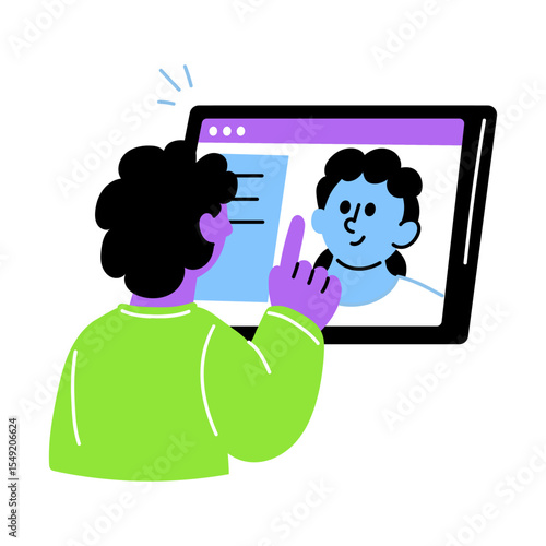 A character doing video call, flat style illustration 
