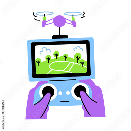 A flat style illustration depicting a drone operator 
