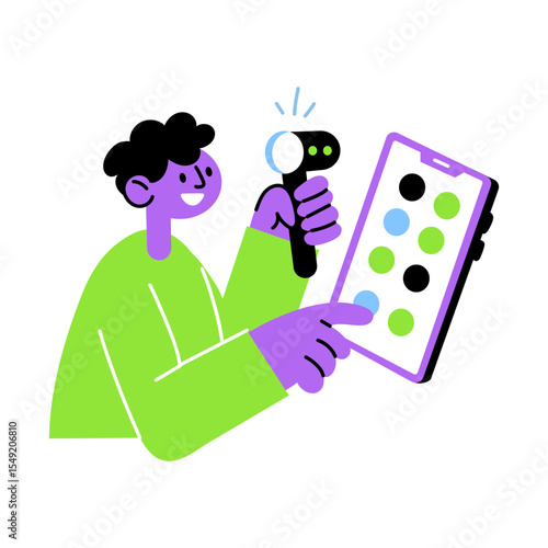 A flat style illustration showing a mobile user 
