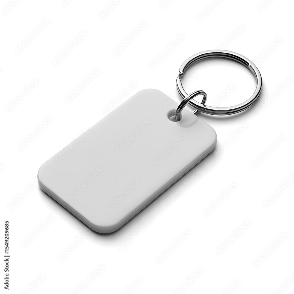 Fototapeta premium Blank Rectangular White Plastic Keychain Tag