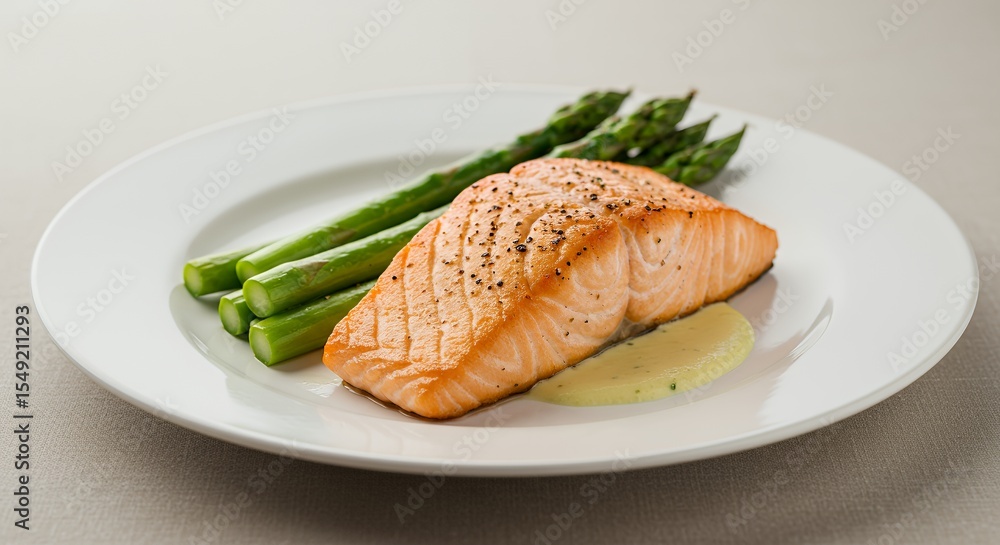 Indulge in the exquisite flavors of pan-seared salmon, perfectly complemented by tender asparagus spears and a delicate lemon-herb sauce, a culinary masterpiece plated for your enjoyment. Indulge in the exquisite flavors of pan-seared salmon, perfectly complemented by tender asparagus spears and a delicate lemon-herb sauce, a culinary masterpiece plated for your enjoyment.