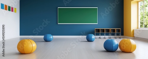 Playful classroom setup with colorful balls school environment interior view