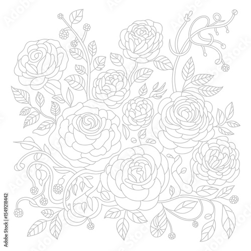 Wallpaper Mural Grey line art roses bouquet isolated on white background Torontodigital.ca