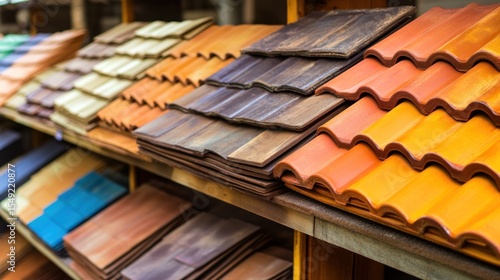 Wallpaper Mural Various roof tiles displayed on shelves Torontodigital.ca