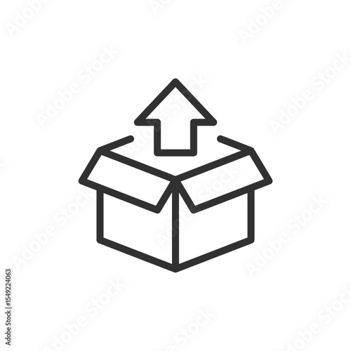 Box with up arrow, linear icon. Upload, dispatch or send goods. Line with editable stroke.