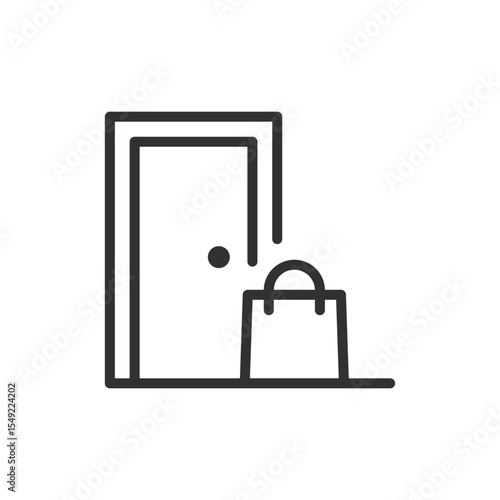 Contactless delivery, linear icon. Package left at the door. Line with editable stroke.