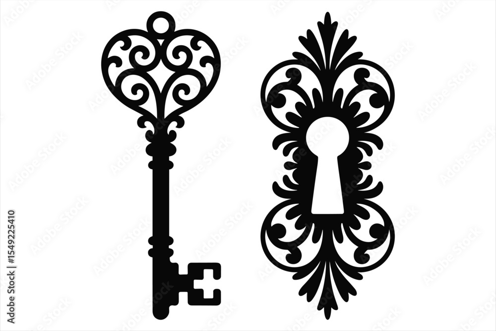 Fototapeta premium Vintage Key & Ornate Keyhole Plate Design