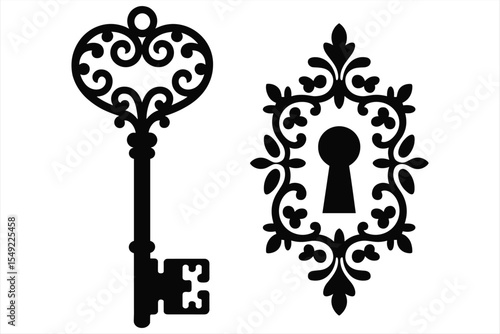  Vintage Key & Ornate Keyhole Plate Design