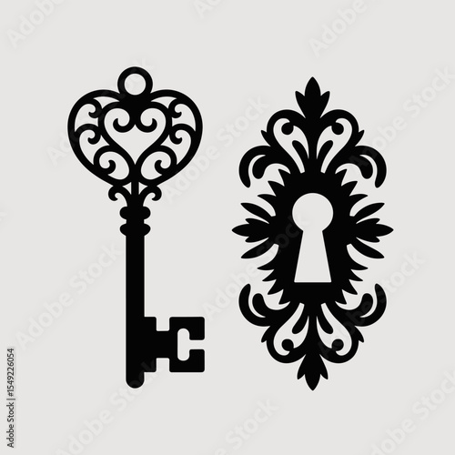  Vintage Key & Ornate Keyhole Plate Design