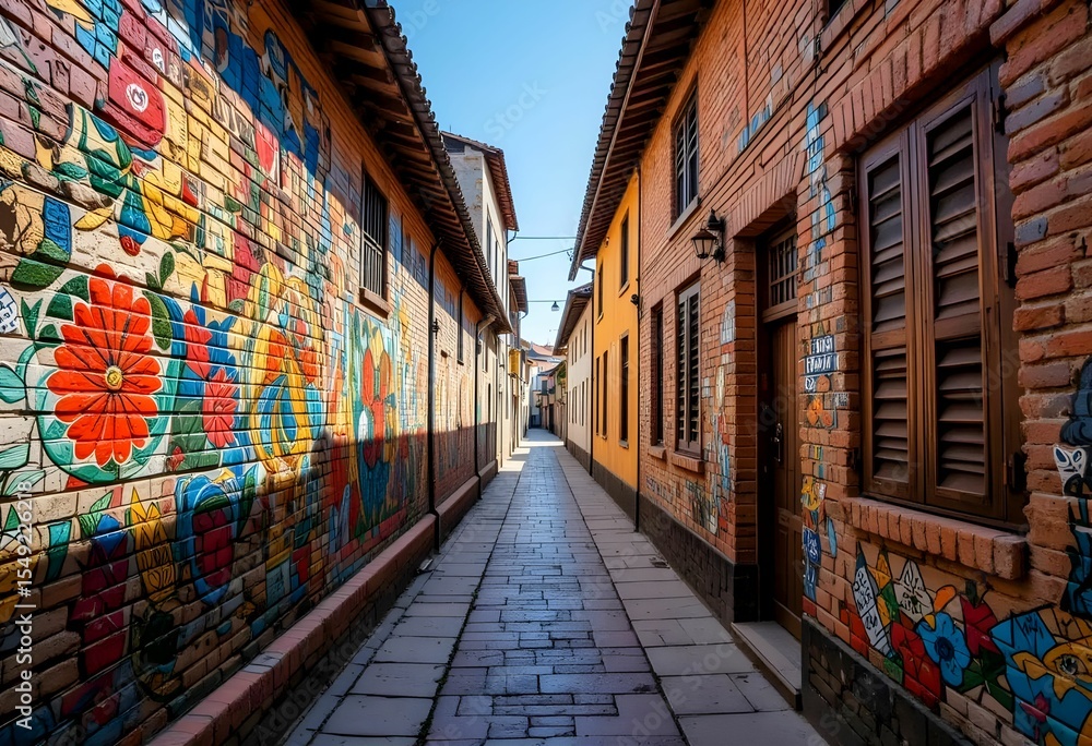Fototapeta premium colorful street art and graffiti in urban alley