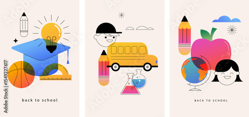 Colorful Back to School vertical poster, banner and flyer design