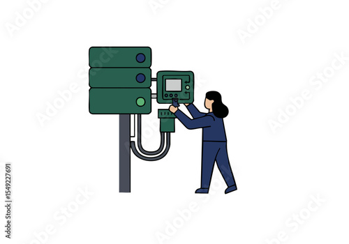 A technician installs a grid system, adjusting connections with a handheld device. Clean lines and a modern aesthetic create a professional visual.
