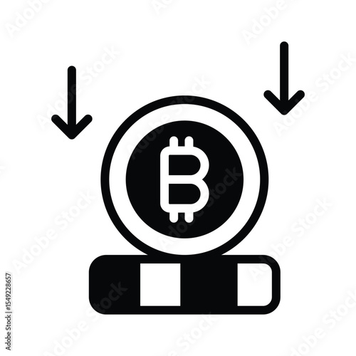 An editable glyph icon of bitcoin downfall arrow