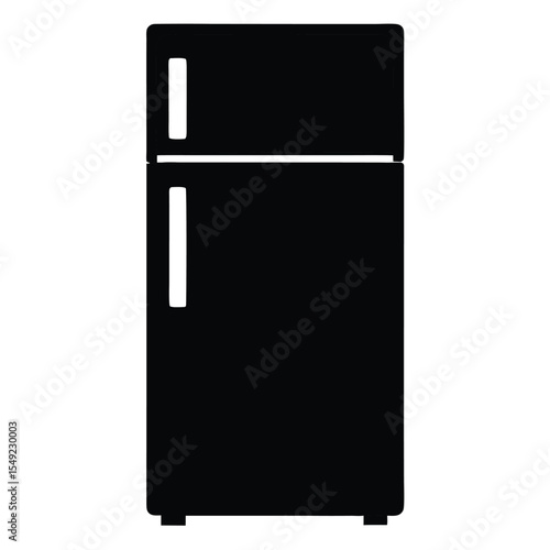 Refrigerator vector icon in black silhouette for home appliance design, cold storage visuals, kitchen equipment and household illustrations