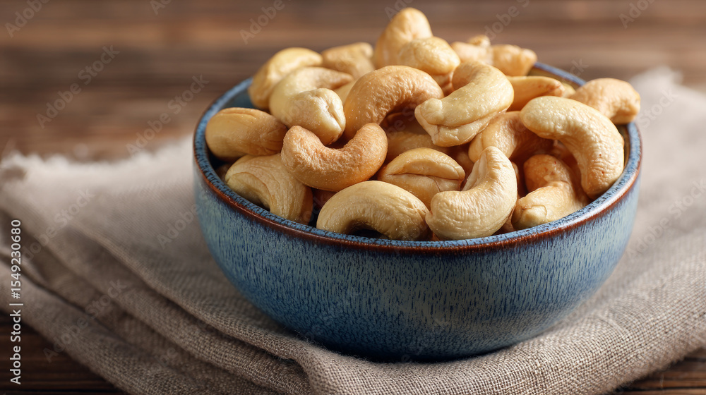 A bowl filled with cashew nuts. Cashews, salted and roasted. A nutritious snack A bowl filled with cashew nuts. Cashews, salted and roasted. A nutritious snack
