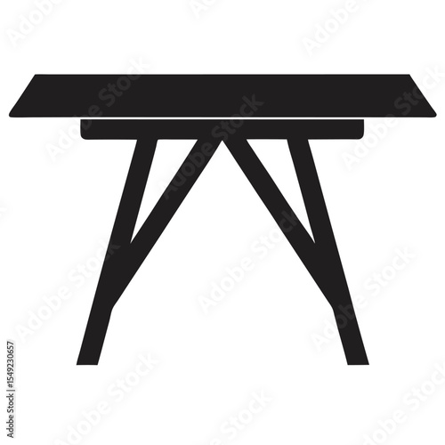 Black silhouette wooden table vector icon for furniture design, interior decor, dining room visuals, minimal home icons and editable house object graphics