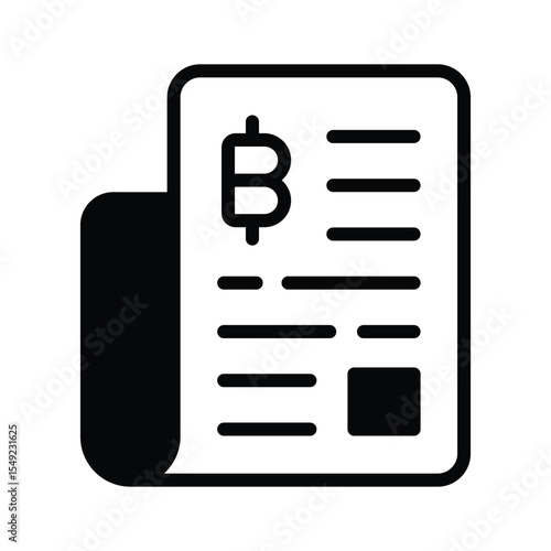 Visually appealing glyph icon of bitcoin invoice receipt