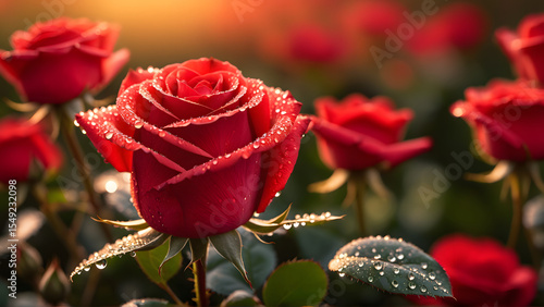 A single petal holds the memory of an entire garden — each dewdrop is a tiny lens capturing blurred blossoms, golden sunlight, and the quiet poetry of dawn.