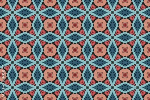 Seamless Interior Decoration Background Design Graphic Symmetric Wallpaper Cloth Texture Perspective Tile Luxury Fabric Template Textile Art Fashion Visual Geometric Digital Endless Shape Pattern.
