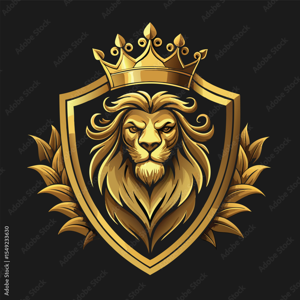 Fototapeta premium coat of arms with a crown lion and worrier symbol 