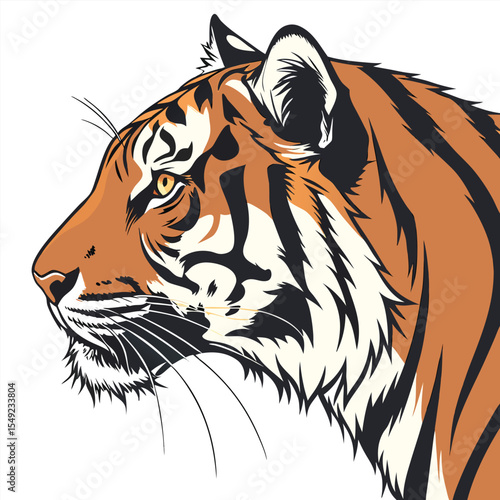 Majestic Tiger Portrait: A striking illustration of a tiger showcases its powerful features and captivating gaze, highlighting the animal's innate grace and imposing presence.