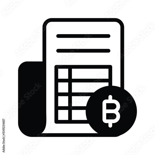 Easy to edit glyph icon of bitcoin receipt paper