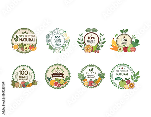 Collection of 8 Unique Natural Product Logos Featuring Fruits and Vegetables