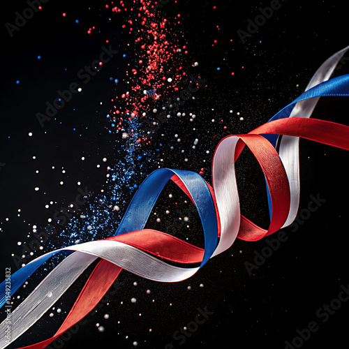 Patriotic Ribbons with Confetti on Black Background for Celebration