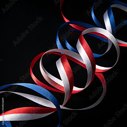 Patriotic Ribbons in Red White and Blue on Black Background