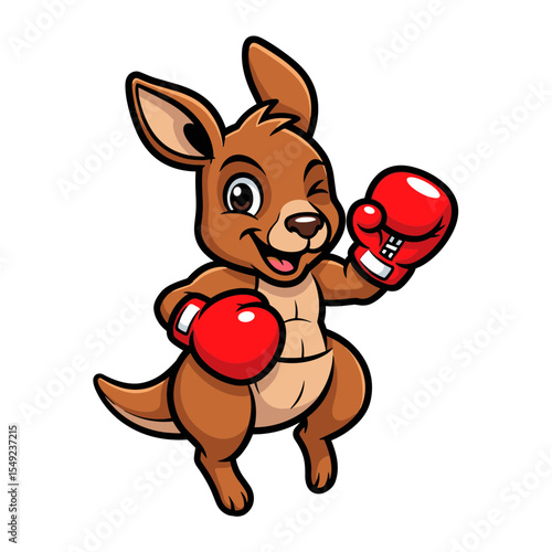 Cartoon kangaroo wearing red boxing gloves in a confident pose, flat illustration.