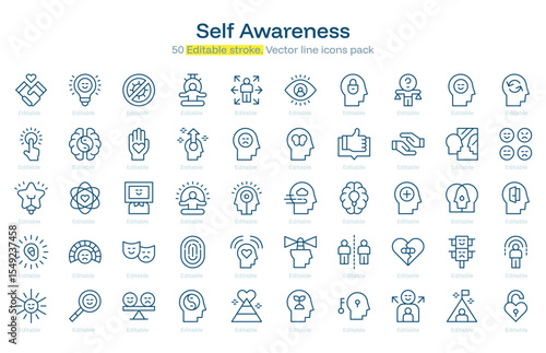 Self Awareness line icon pack. Self Awareness Stroke icon set. Editable Stroke icon